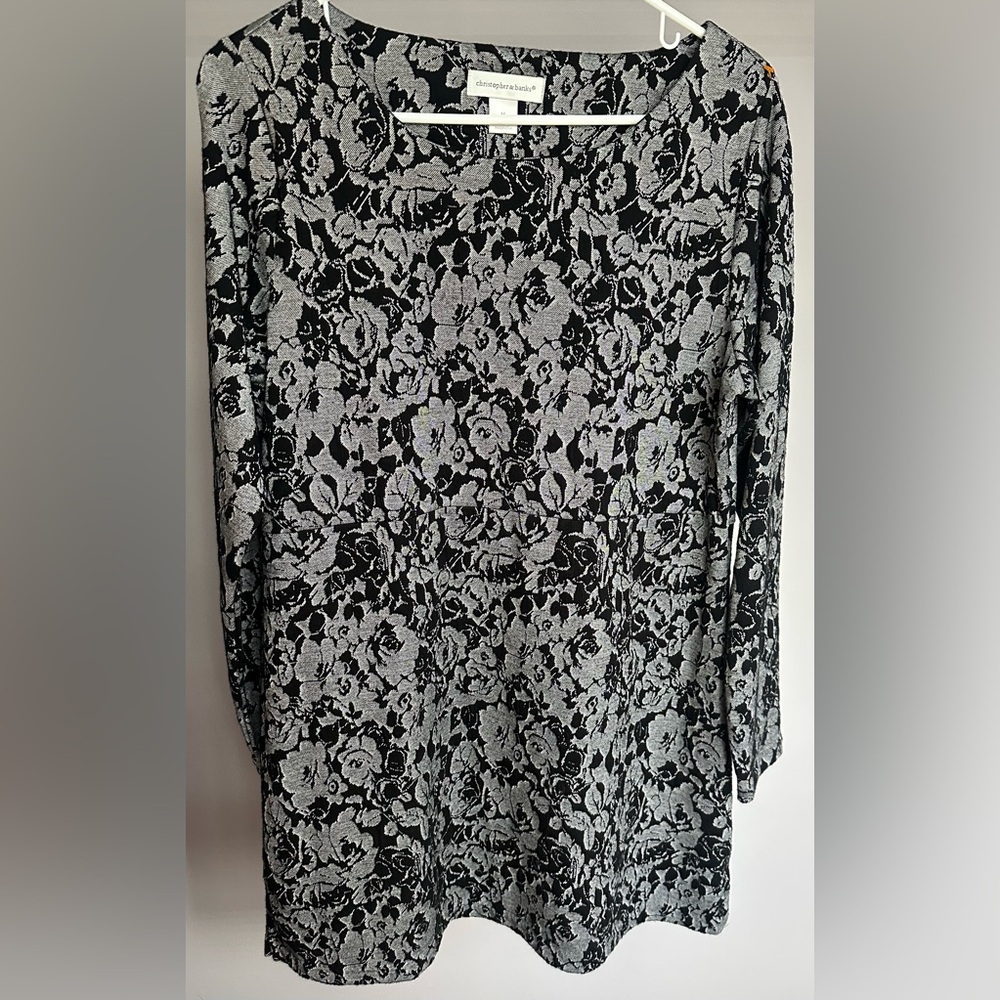 CHRISTOPHER & BANKS size MEDIUM Black and Gray Long Sleeve Dress.